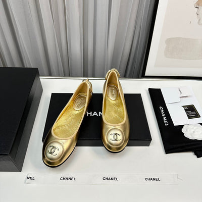 Golden soft satin Chanel shoes VIP1:1