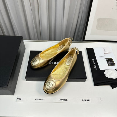 Golden soft satin Chanel shoes VIP1:1