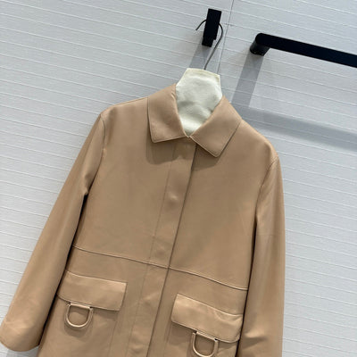 Herm* 24SS buckle long 100% sheepskin coat 1:1 VIP 8