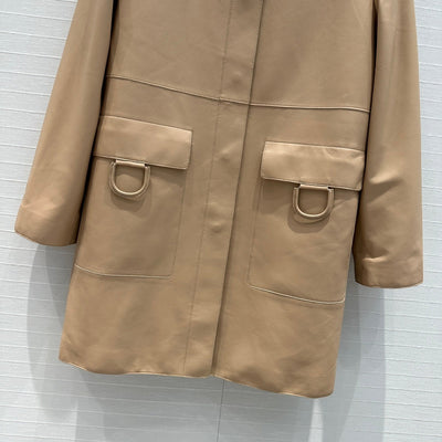 Herm* 24SS buckle long 100% sheepskin coat 1:1 VIP 8