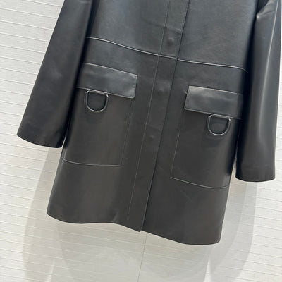 Herm* 24SS buckle long 100% sheepskin coat 1:1 VIP 8