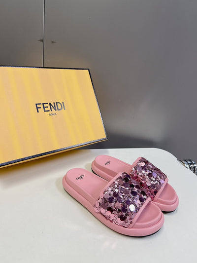 Pink Glitter Fendi Flat Slides