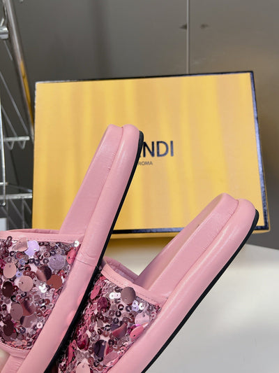 Pink Glitter Fendi Flat Slides