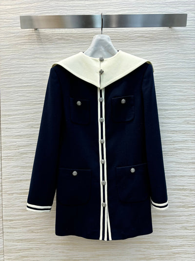 CHAN* 24SS Navy Collar Navy Wool Jacket (Removable cape) 1:1 VIP