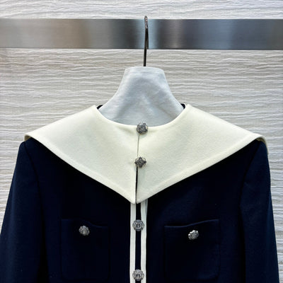 CHAN* 24SS Navy Collar Navy Wool Jacket (Removable cape) 1:1 VIP