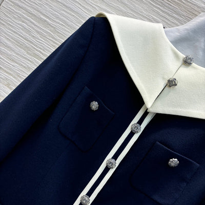 CHAN* 24SS Navy Collar Navy Wool Jacket (Removable cape) 1:1 VIP