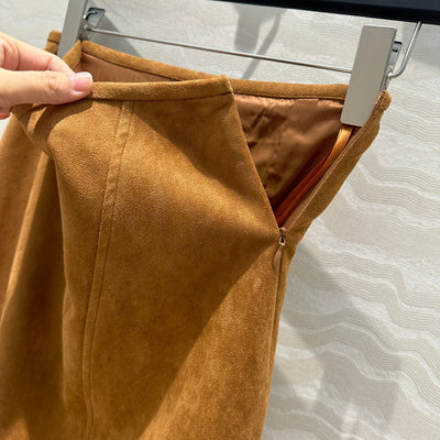 PRA* 24SS Golden Brown Suede Long Skirt 1:1 VIP