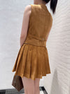 PRA* 24SS suede vest + ultra-short pleated skirt 1:1 VIP