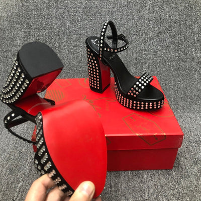 Christia** Loubout** new red bottom shoes high heels rhinestone sandals