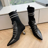 Chan*** 2025 new high quality VIP1:1 autumn and winter British style Chanel elastic knitted short boots