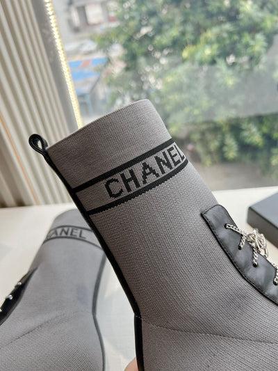 Chan*** 2025 new high quality VIP1:1 autumn and winter British style Chanel elastic knitted short boots