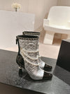 Chan**2025 new VIP1:1 pearl chain thick heel boots