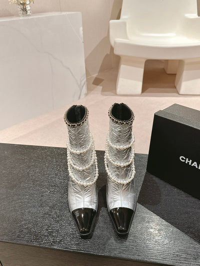 Chan**2025 new VIP1:1 pearl chain thick heel boots