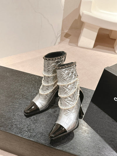 Chan**2025 new VIP1:1 pearl chain thick heel boots