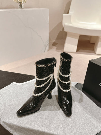 Chan**2025 new VIP1:1 pearl chain thick heel boots