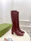 Guc** 2025 autumn and winter new VIP1:1 classic horsebit buckle thick heel elastic boots