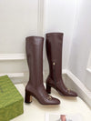 Guc** 2025 autumn and winter new VIP1:1 classic horsebit buckle thick heel elastic boots