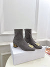 Dior 2025 autumn and winter new VIP1:1 metal rattan check cylindrical heel stretch velvet boots