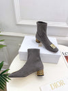 Dior 2025 autumn and winter new VIP1:1 metal rattan check cylindrical heel stretch velvet boots