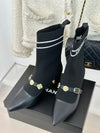 Chan***2025 Autumn and Winter New VIP1:1 Metal Double C Pointed Thick Heel Short Boots