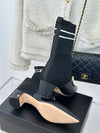 Chan***2025 Autumn and Winter New VIP1:1 Metal Double C Pointed Thick Heel Short Boots